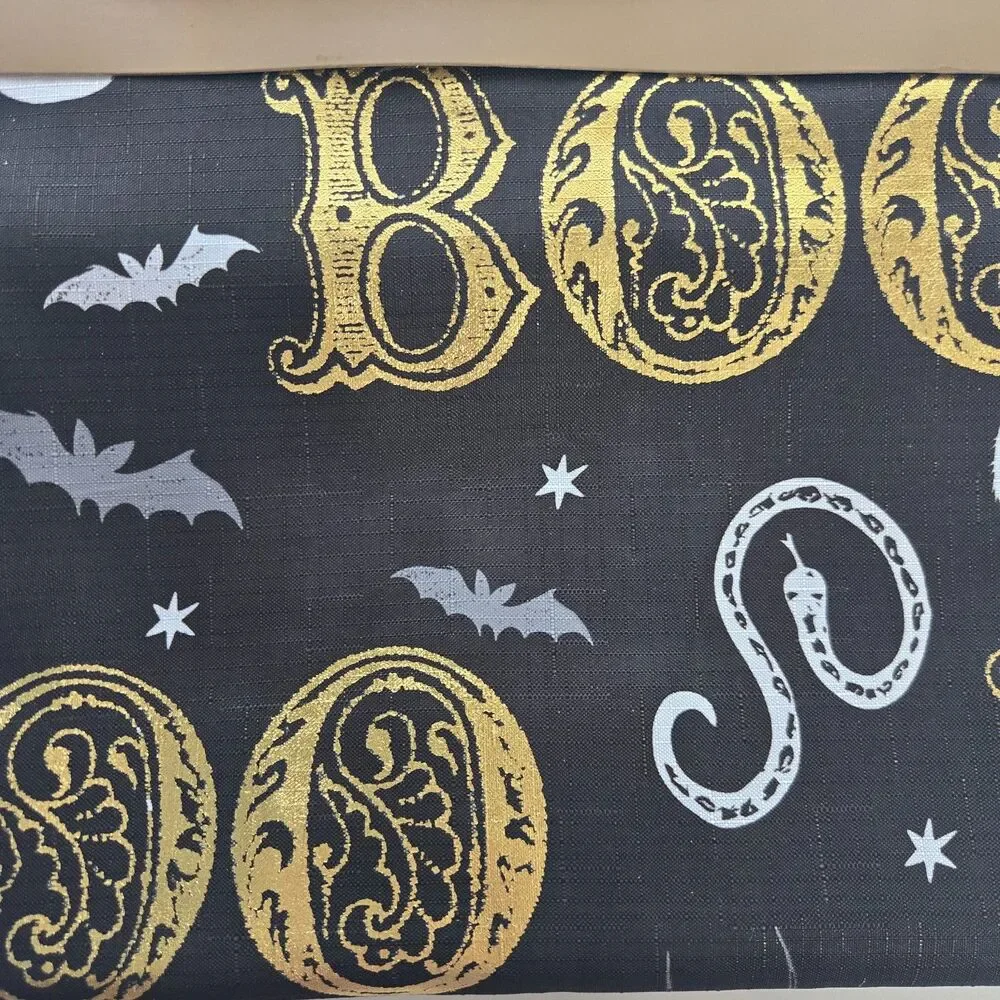 Halloween Shower Curtain Boo Metallic Foil Bat Skull Raven Web Snake Gothic Bath